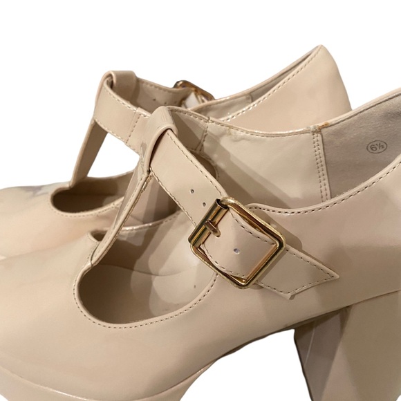 Coutgo NUDE T-Strap Round Toe Platform Heels Chunky Patent Mary Jane sz 6.5 - Picture 13 of 13